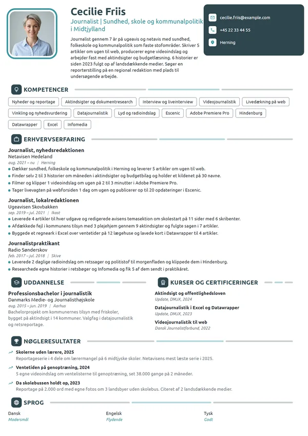 CV-eksempel til erfaren journalist på nyhedsredaktion