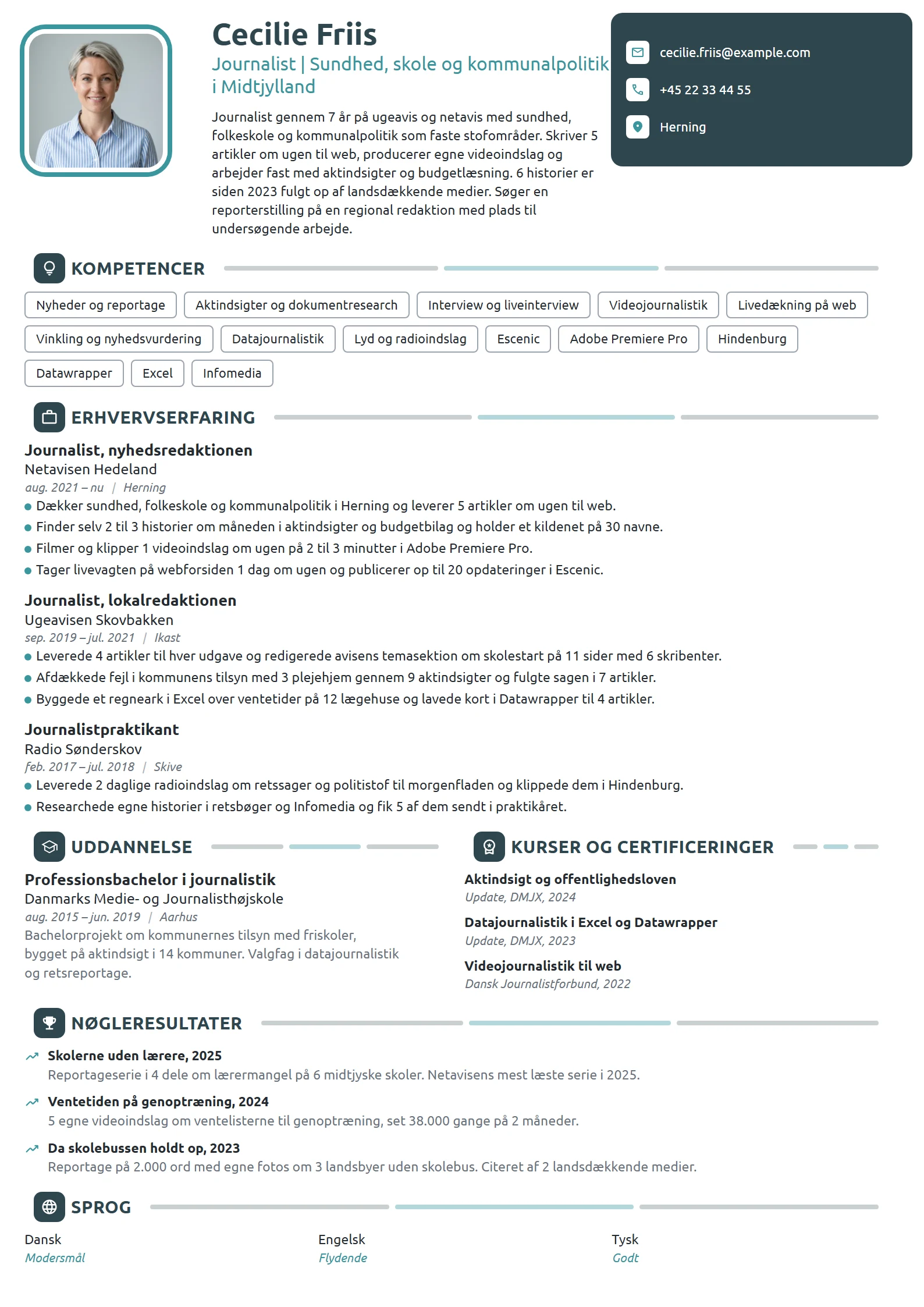 CV-eksempel til erfaren journalist på nyhedsredaktion