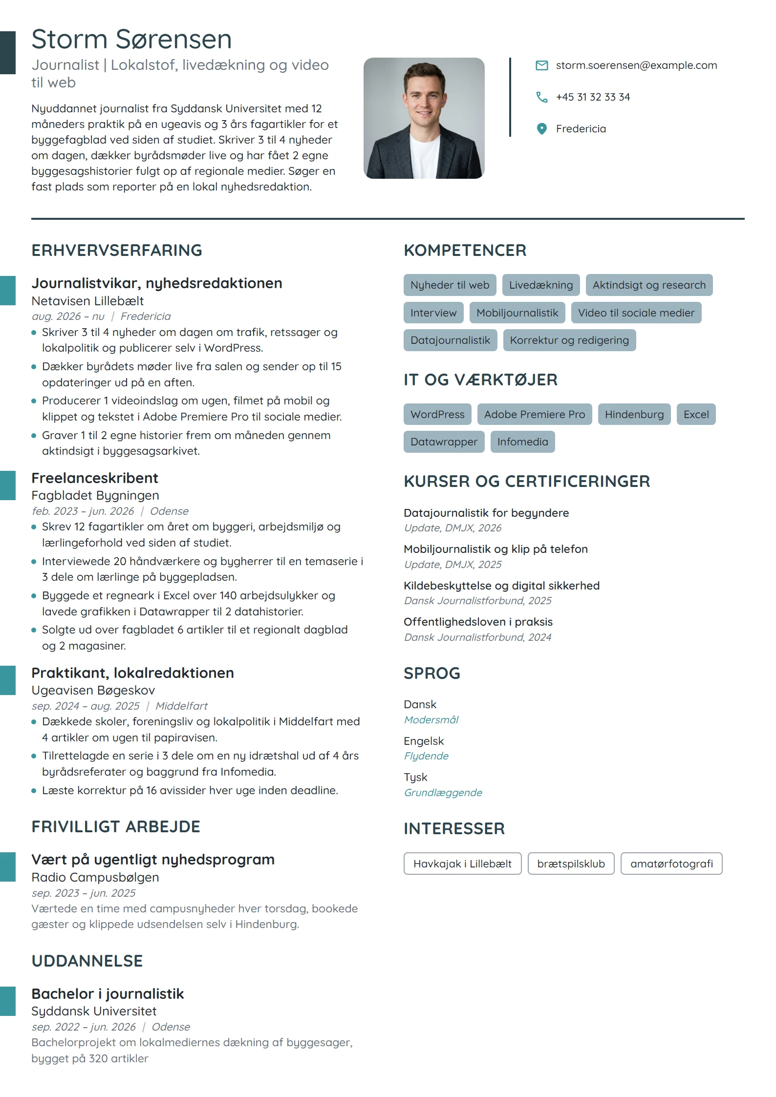 CV-eksempel til nyuddannet journalist med praktik