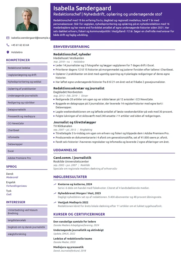 CV-eksempel til redaktionschef med personaleansvar