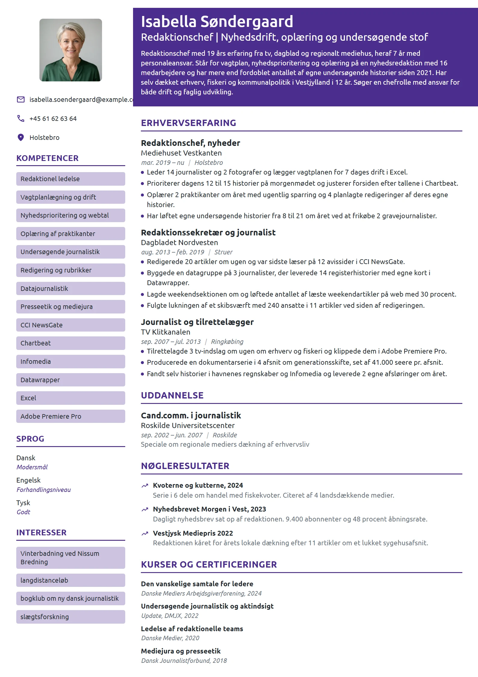 CV-eksempel til redaktionschef med personaleansvar