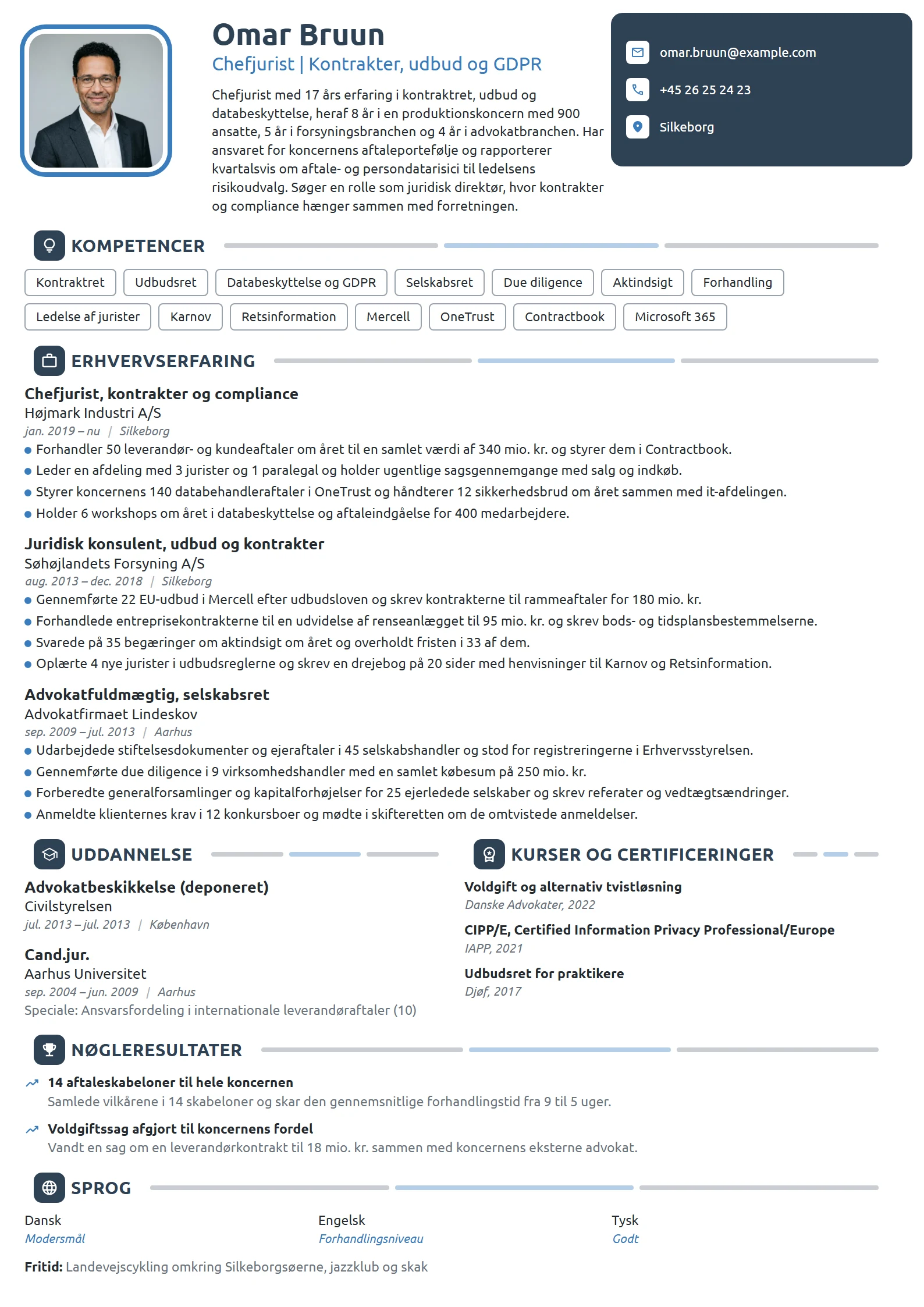 CV-eksempel til chefjurist med ansvar for kontrakter