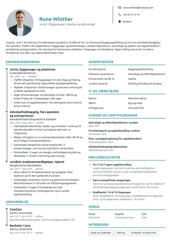 CV-eksempel til jurist i kommunen, byggesager