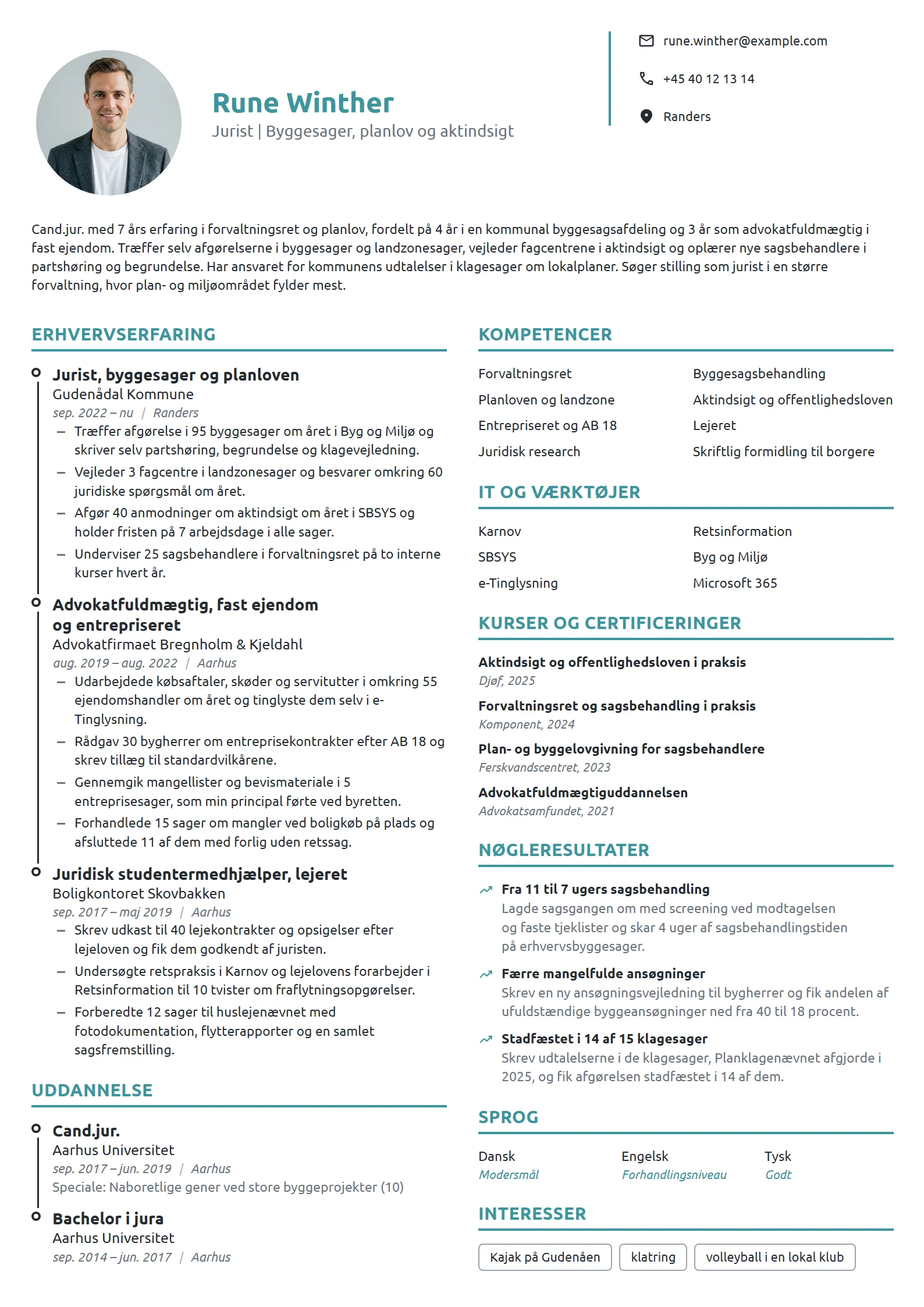 CV-eksempel til jurist i kommunen, byggesager