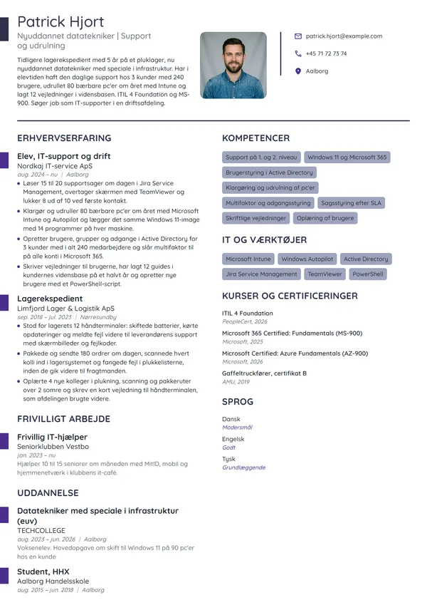 CV-eksempel til fra lager til IT-support
