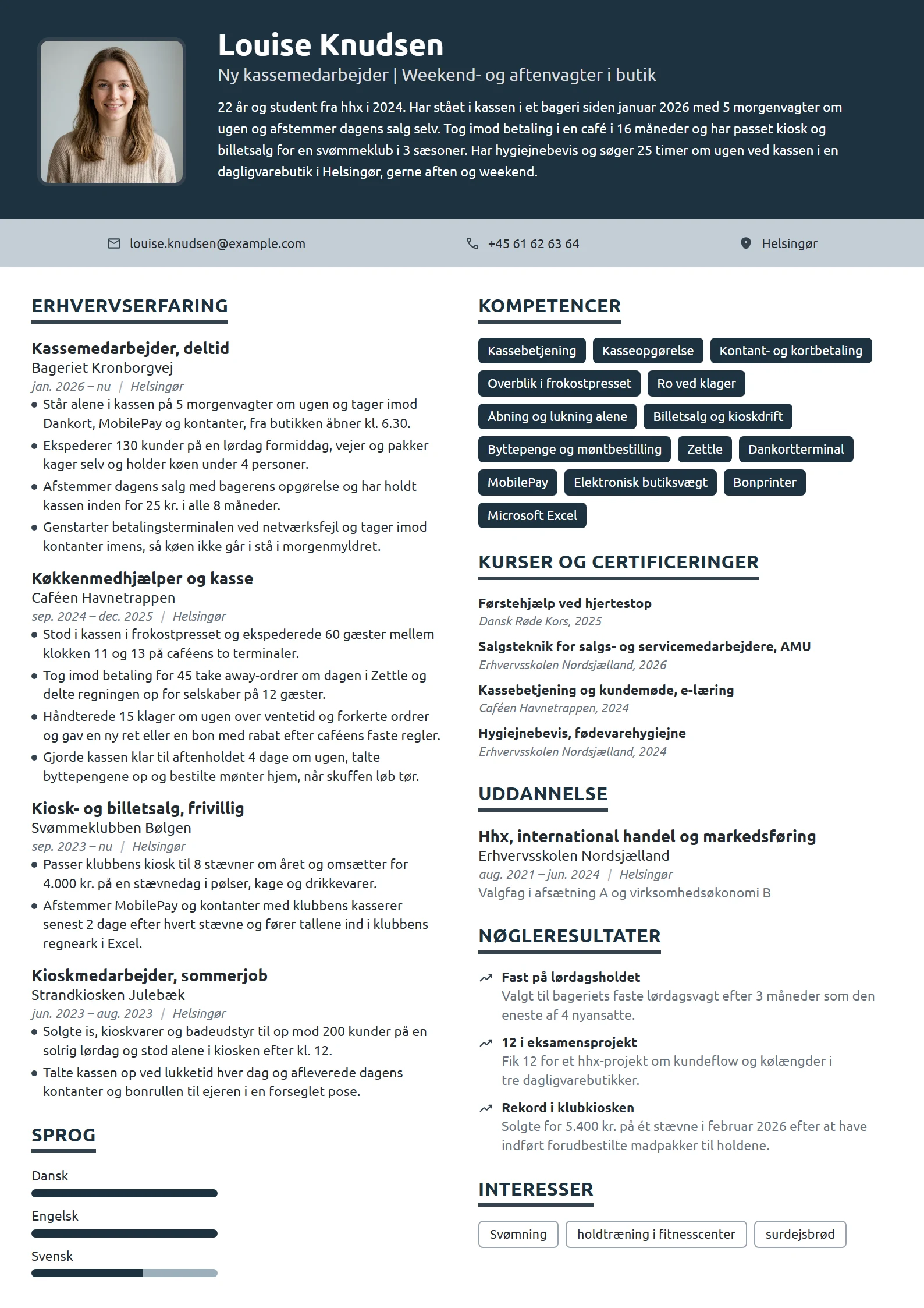 CV-eksempel til første kassejob efter gymnasiet