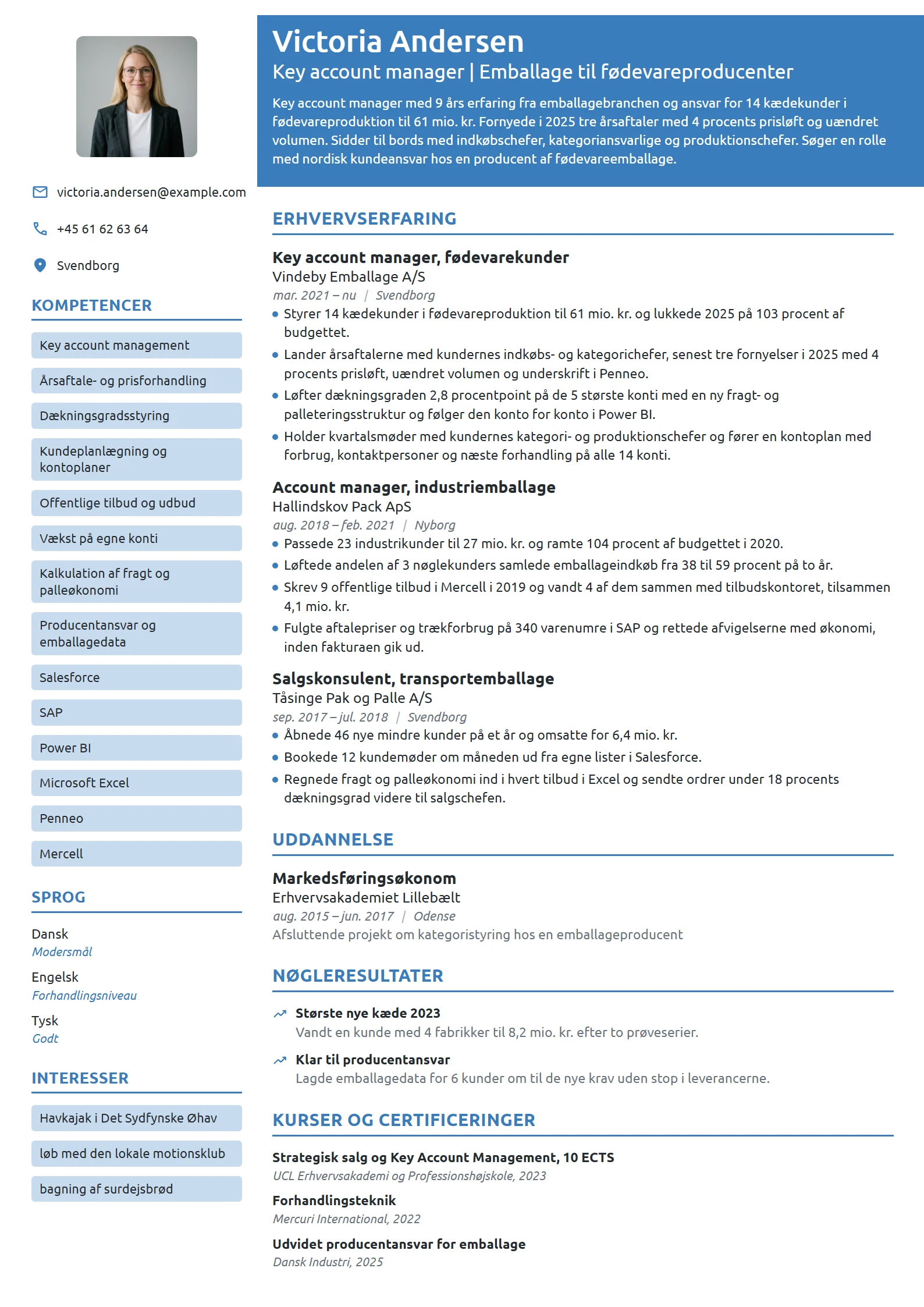 CV-eksempel til key account manager i emballage