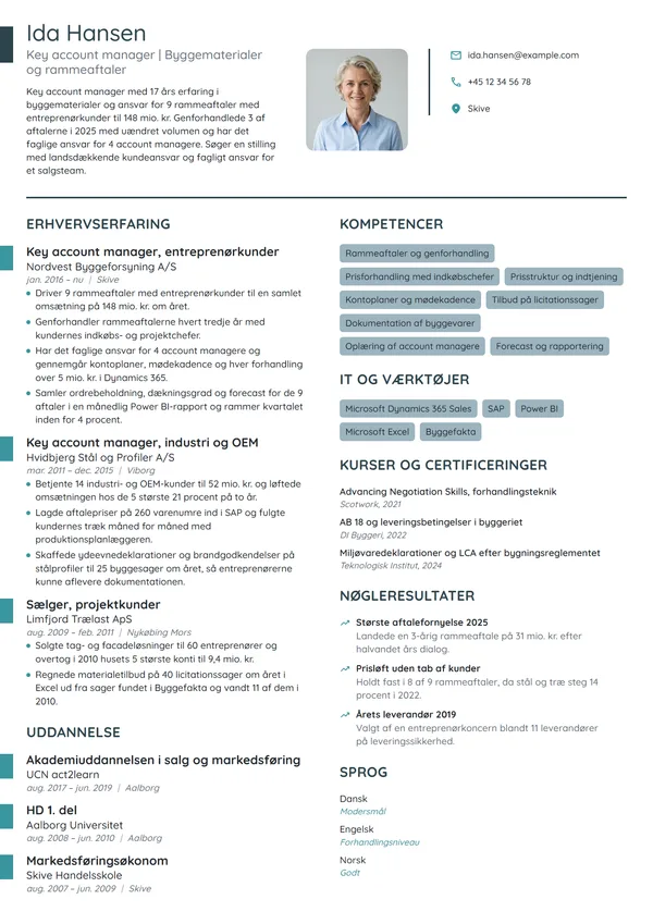 CV-eksempel til key account manager med teamansvar
