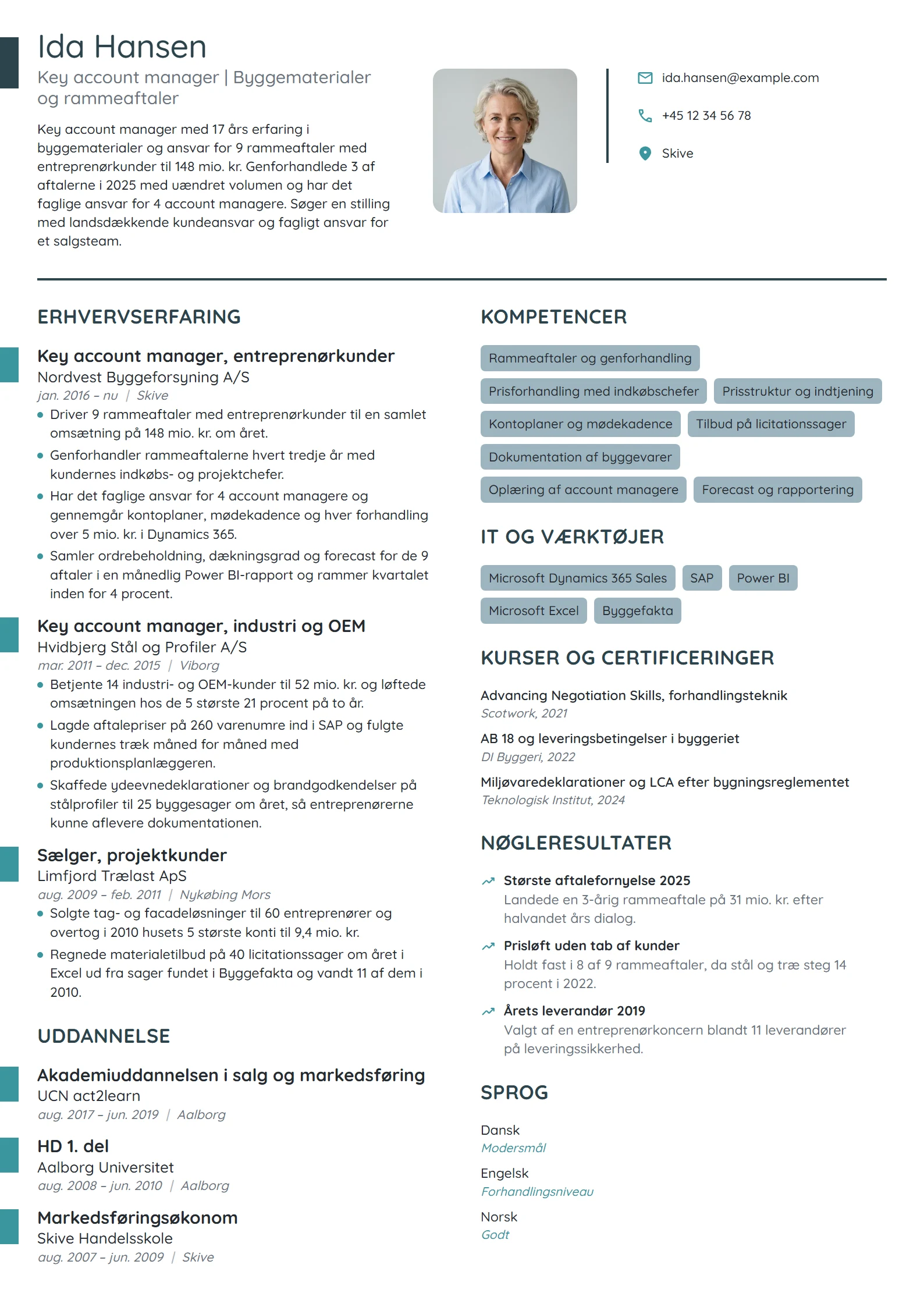 CV-eksempel til key account manager med teamansvar