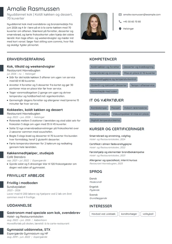 CV-eksempel til nyuddannet kok med svendebrev