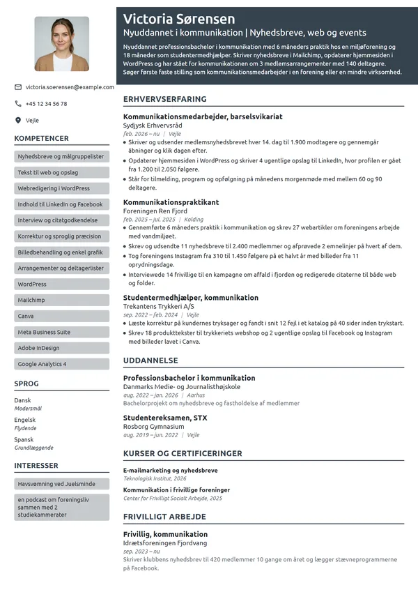 CV-eksempel til nyuddannet kommunikationsbachelor