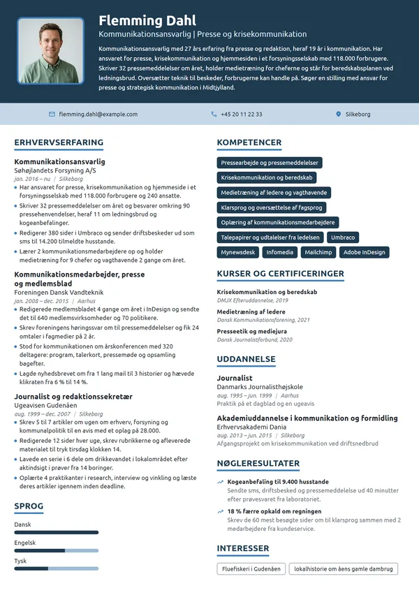 CV-eksempel til presseansvarlig med 27 års erfaring