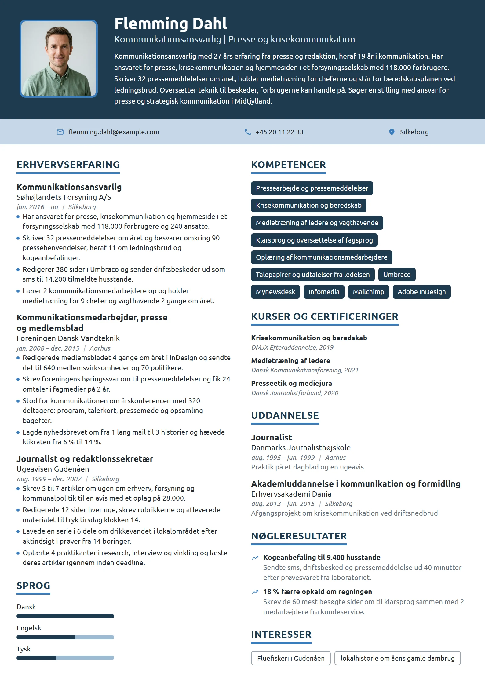 CV-eksempel til presseansvarlig med 27 års erfaring