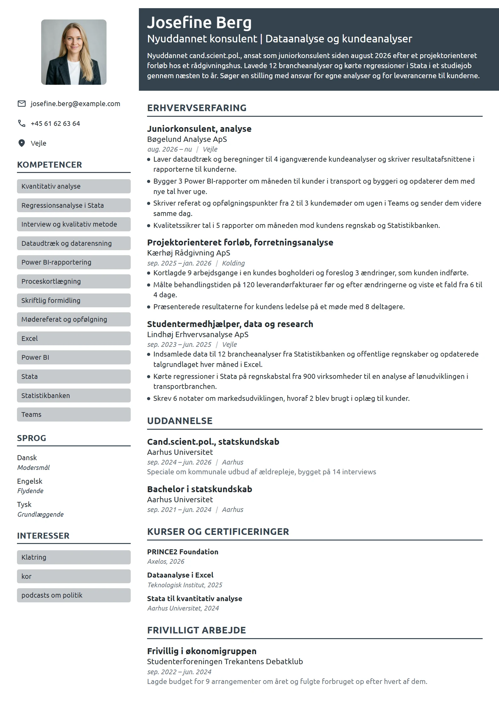 CV-eksempel til nyuddannet konsulent, analyse