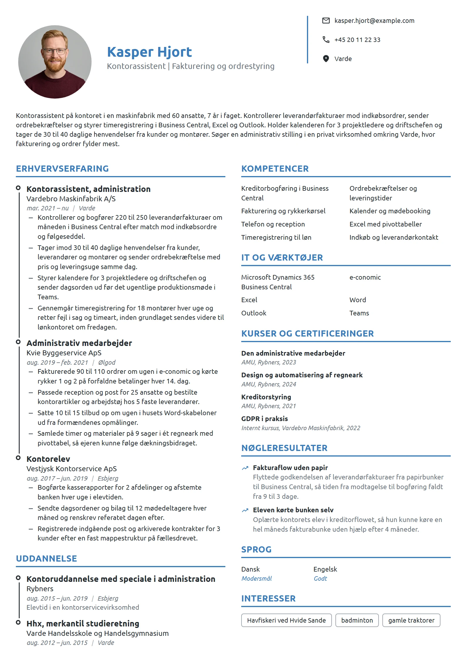 CV-eksempel til erfaren kontorassistent i produktion
