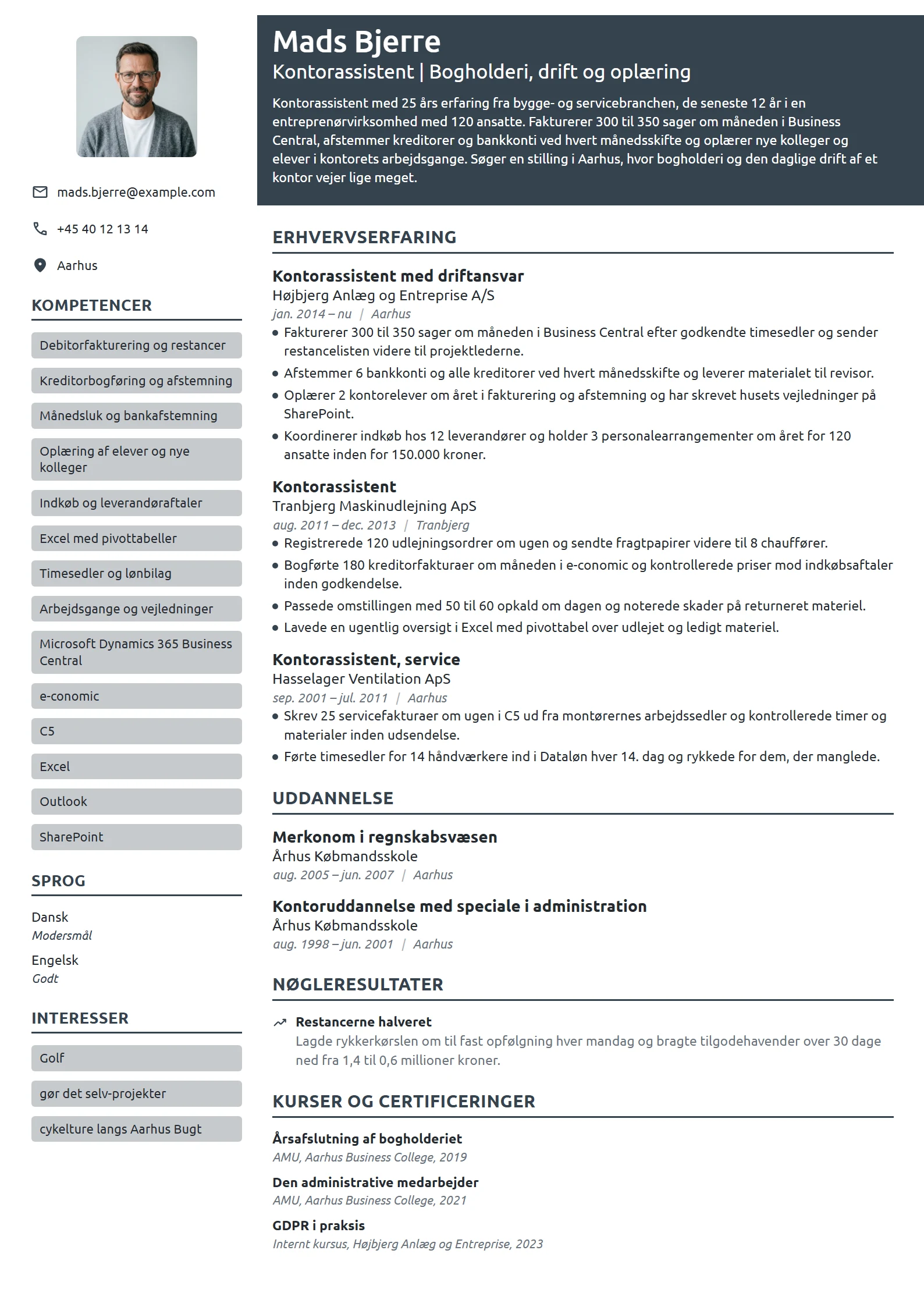 CV-eksempel til kontorassistent med ansvar for drift