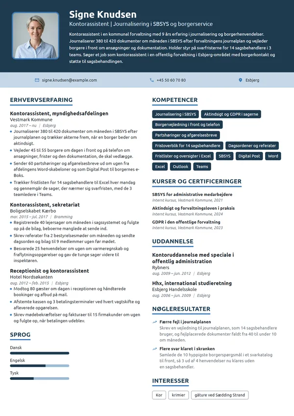 CV-eksempel til kontorassistent i det offentlige
