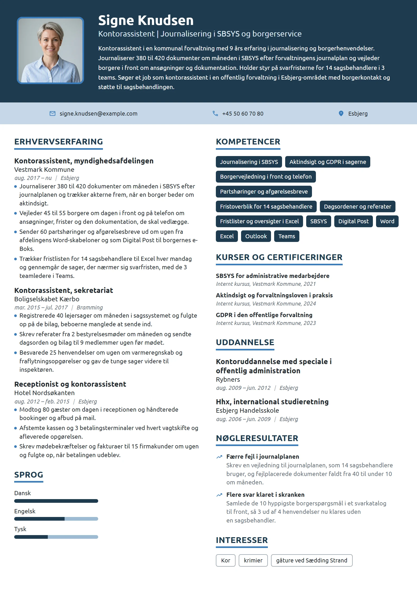 CV-eksempel til kontorassistent i det offentlige
