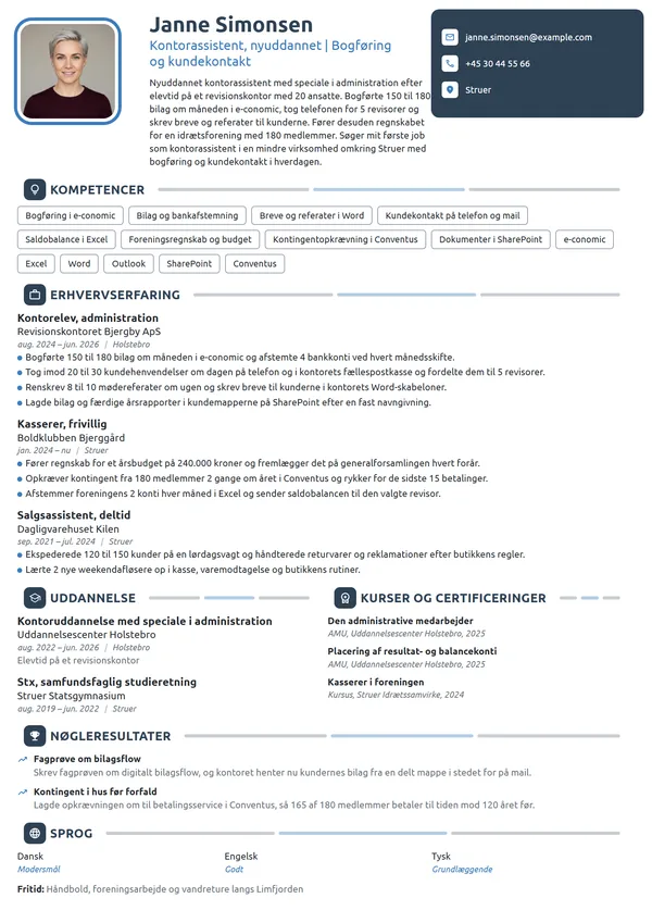 CV-eksempel til nyuddannet kontorassistent