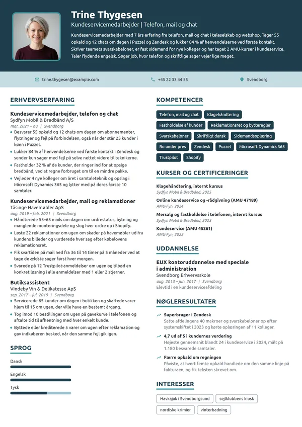 CV-eksempel til erfaren i telefon, mail og chat