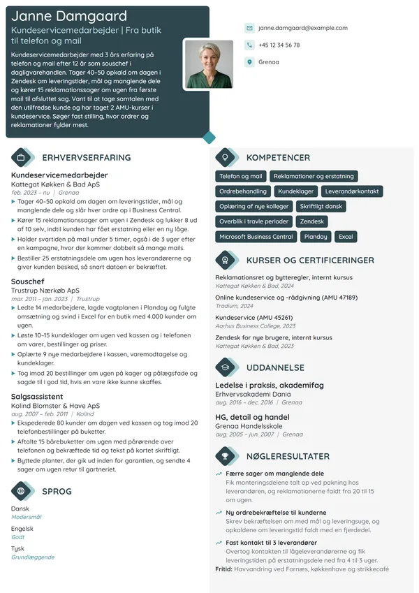 CV-eksempel til skift fra butik til kundeservice