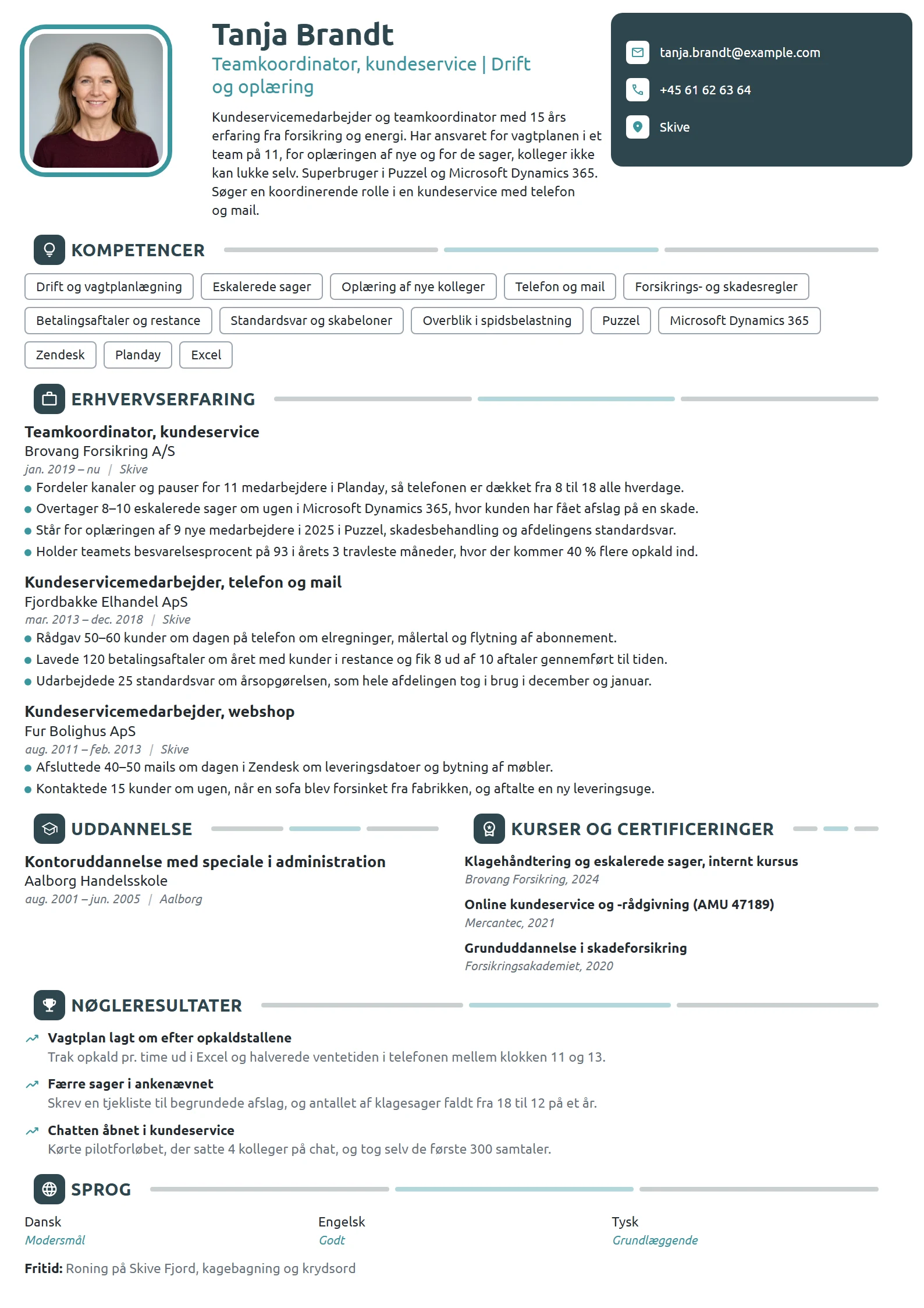 CV-eksempel til teamkoordinator i kundeservice