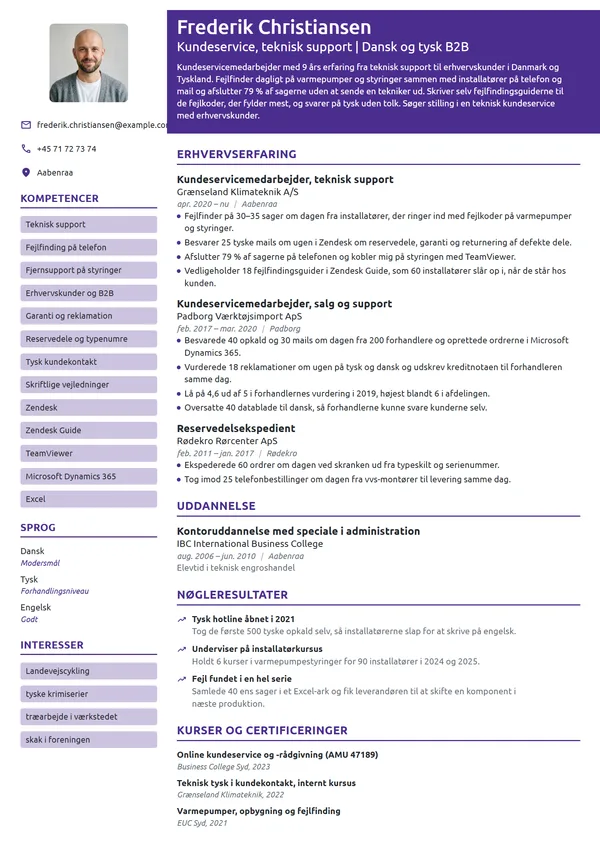 CV-eksempel til teknisk support på dansk og tysk