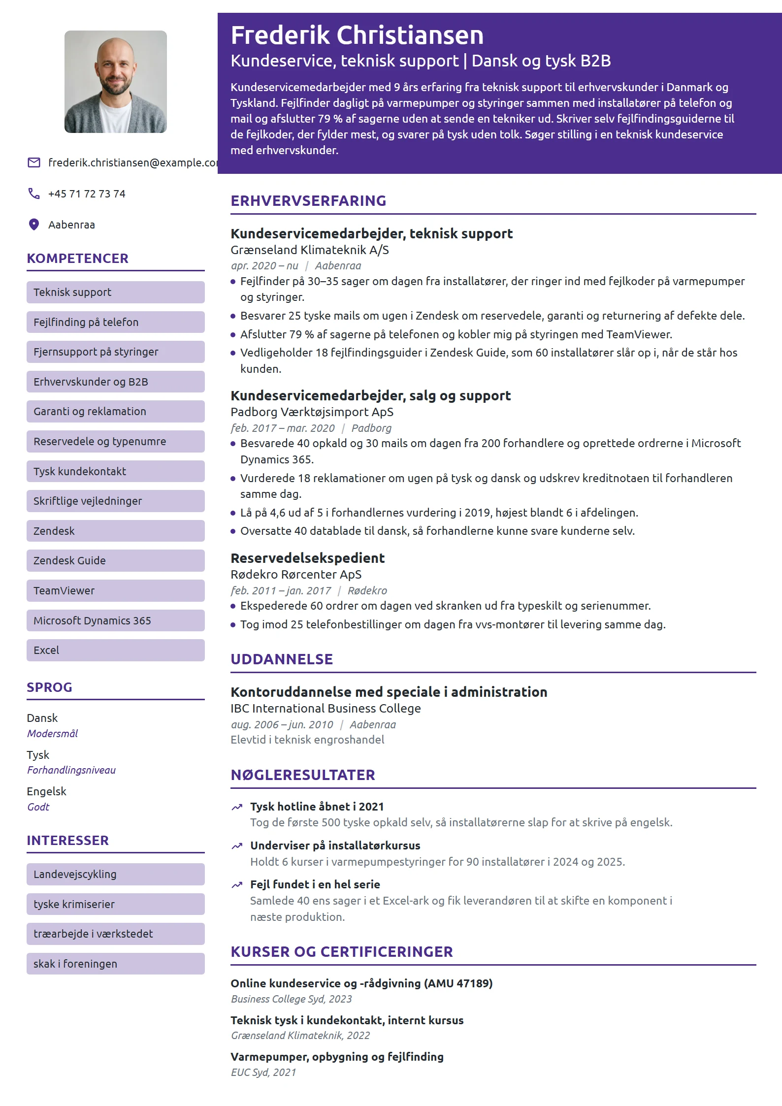 CV-eksempel til teknisk support på dansk og tysk