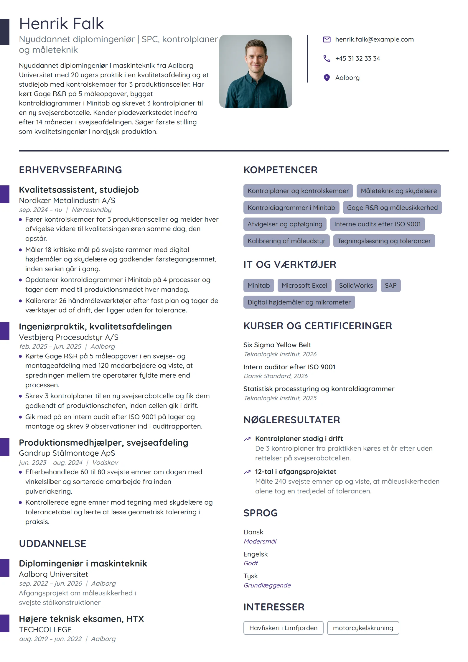 CV-eksempel til nyuddannet kvalitetsingeniør