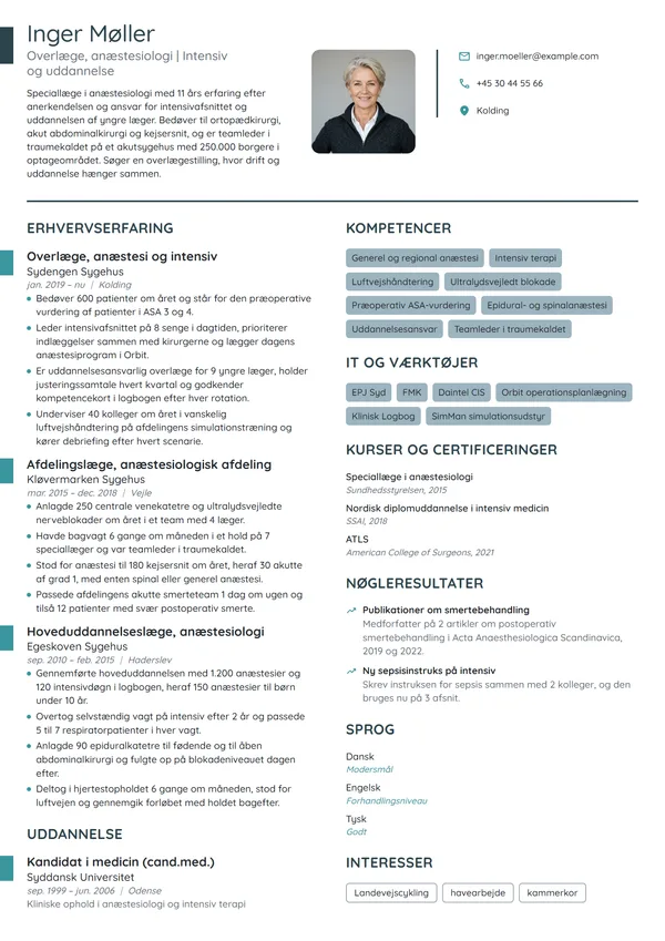 CV-eksempel til overlæge med uddannelsesansvar