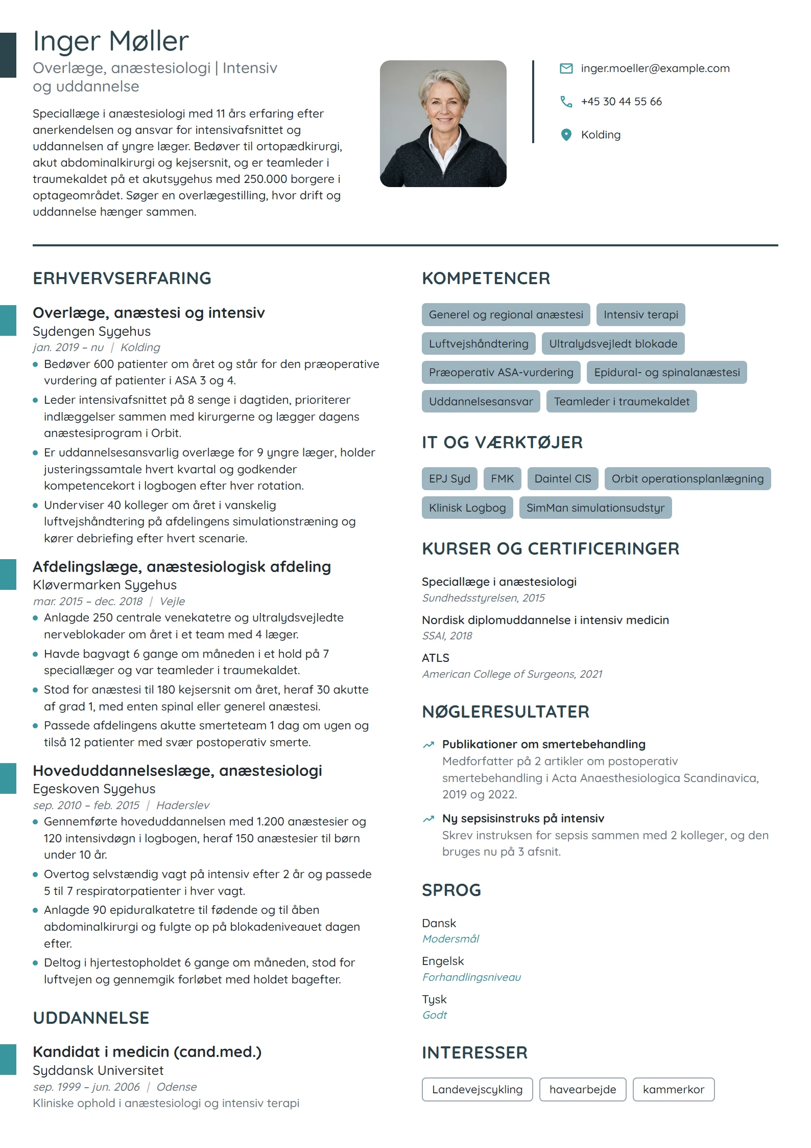 CV-eksempel til overlæge med uddannelsesansvar