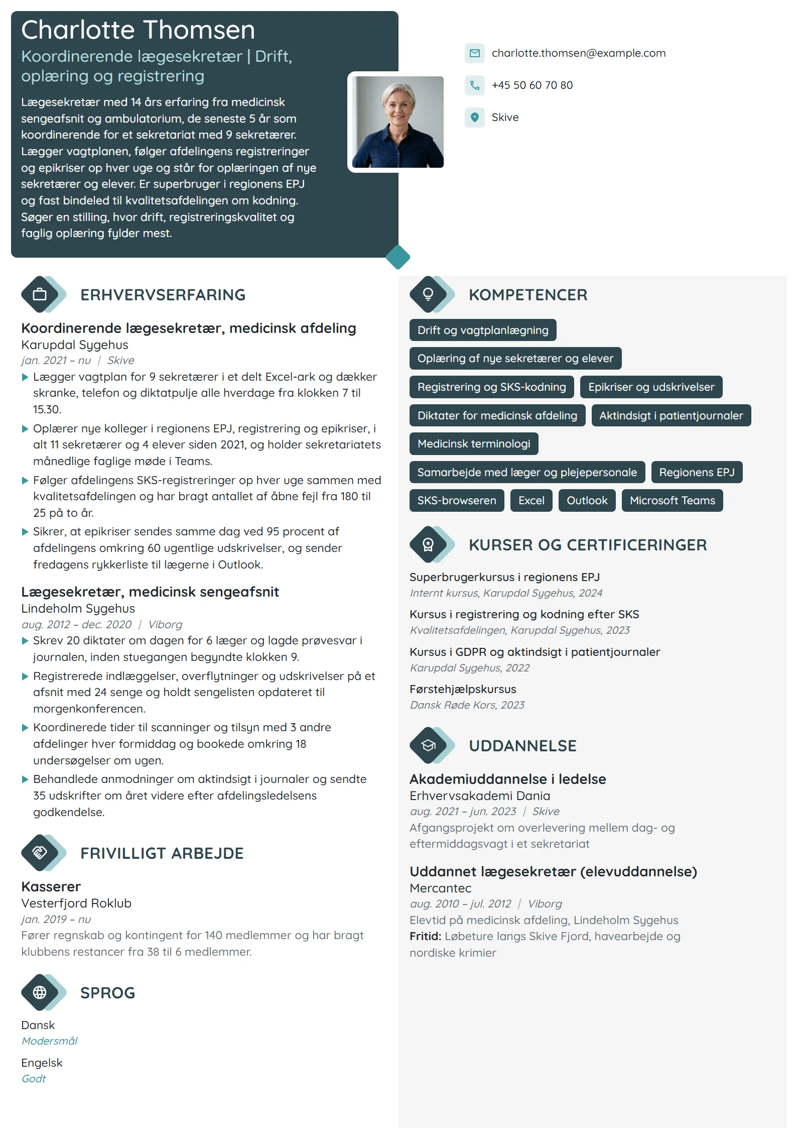 CV-eksempel til koordinerende lægesekretær
