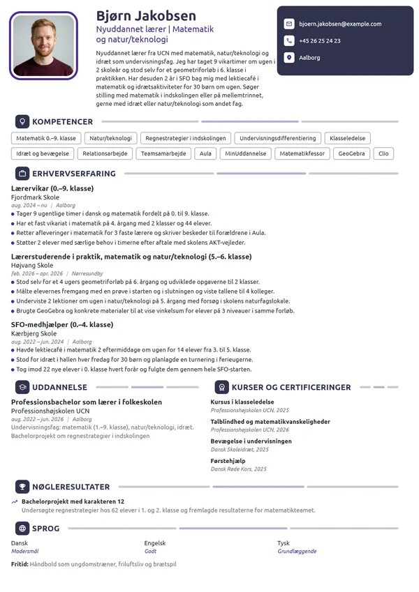 CV-eksempel til nyuddannet lærer i matematik