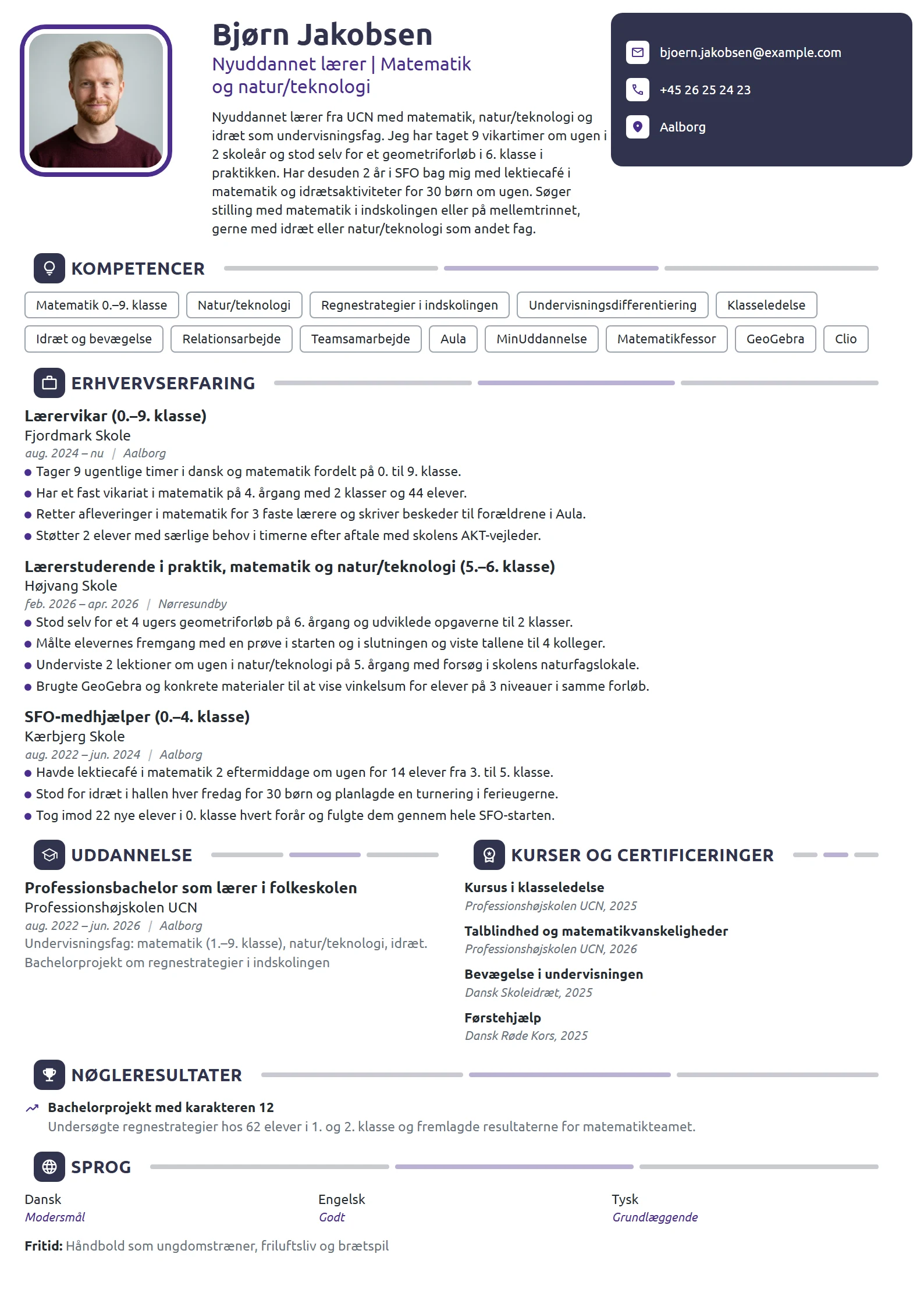 CV-eksempel til nyuddannet lærer i matematik