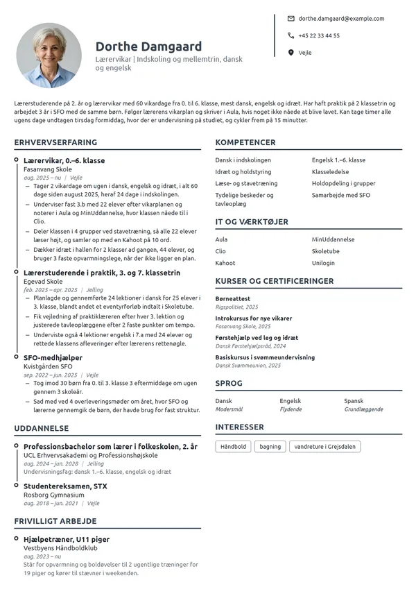CV-eksempel til lærervikar og lærerstuderende