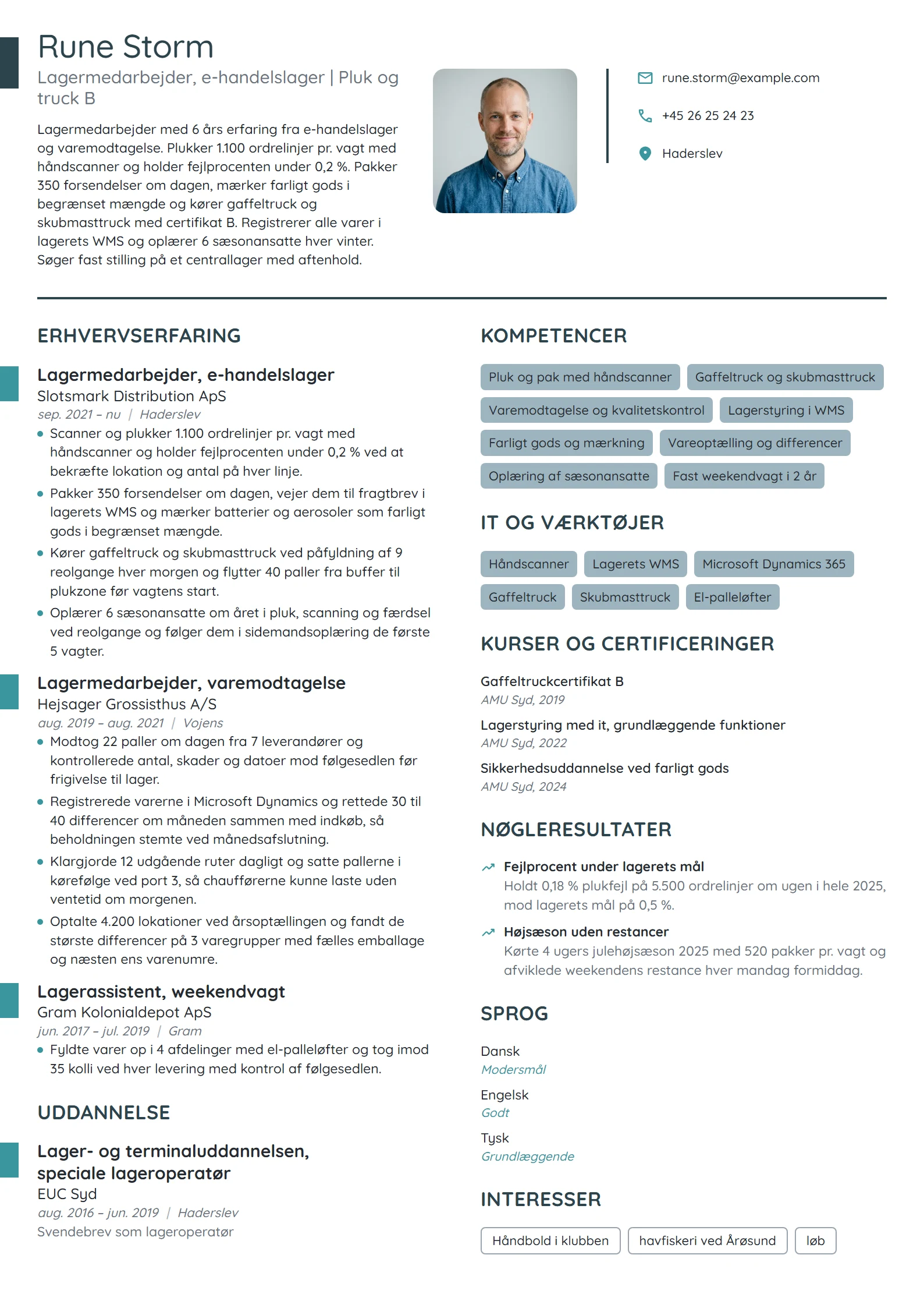 CV-eksempel til erfaren lagermedarbejder, e-handel