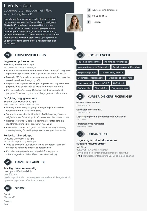 CV-eksempel til nyuddannet lageroperatør