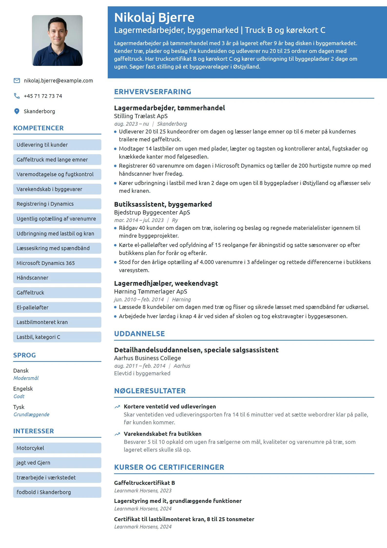 CV-eksempel til skift fra butik til lagerjob