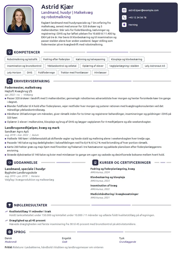 CV-eksempel til erfaren landmand i malkekvæg