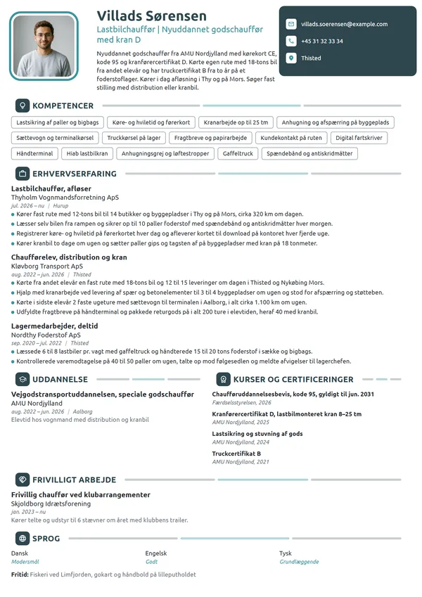 CV-eksempel til nyuddannet godschauffør