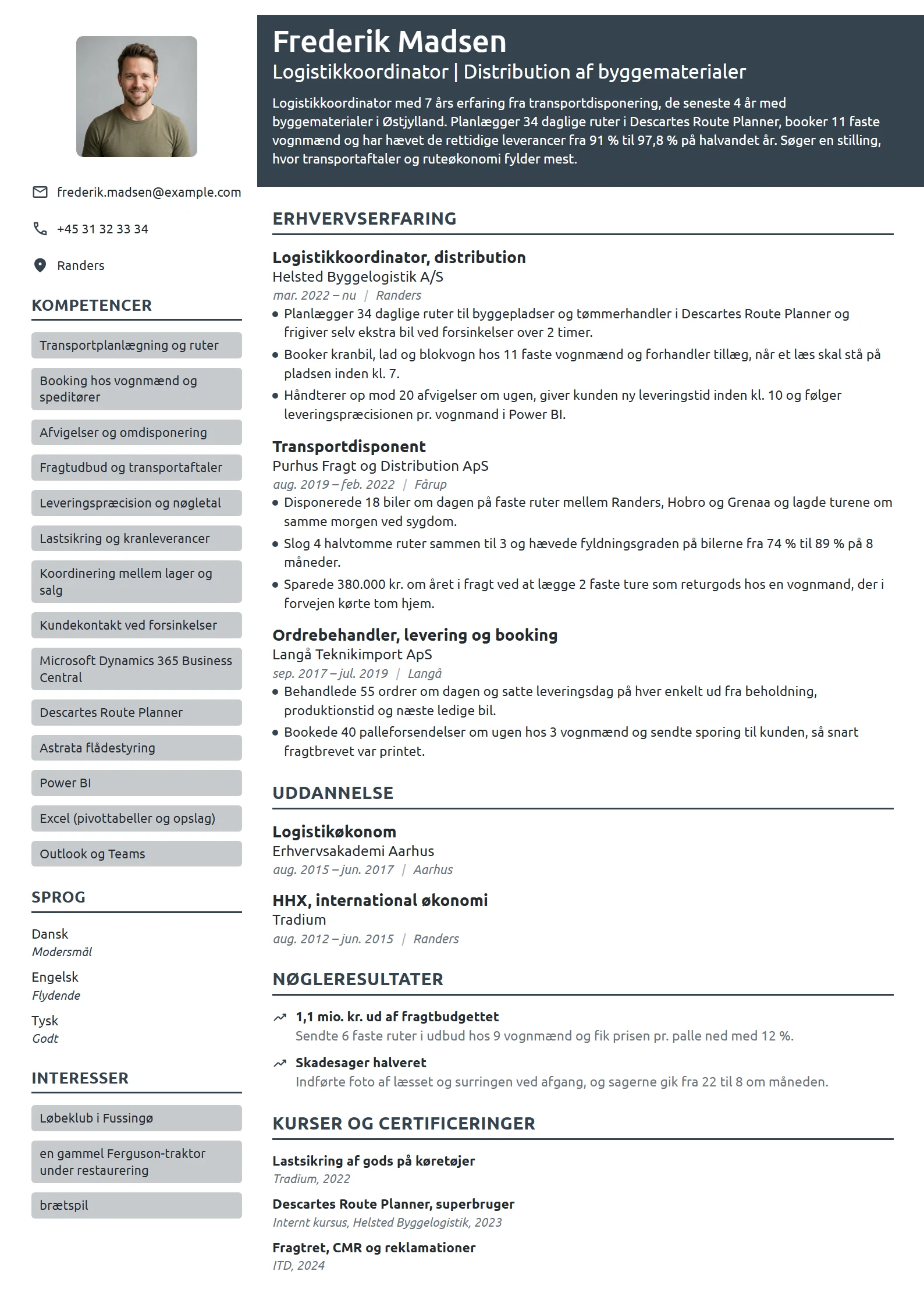 CV-eksempel til erfaren koordinator, byggematerialer