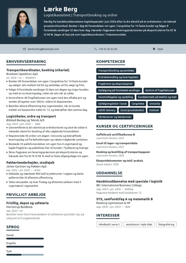CV-eksempel til nyuddannet logistikassistent