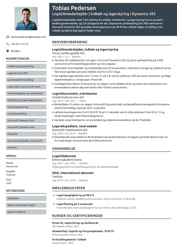 CV-eksempel til erfaren logistikmedarbejder i indkøb