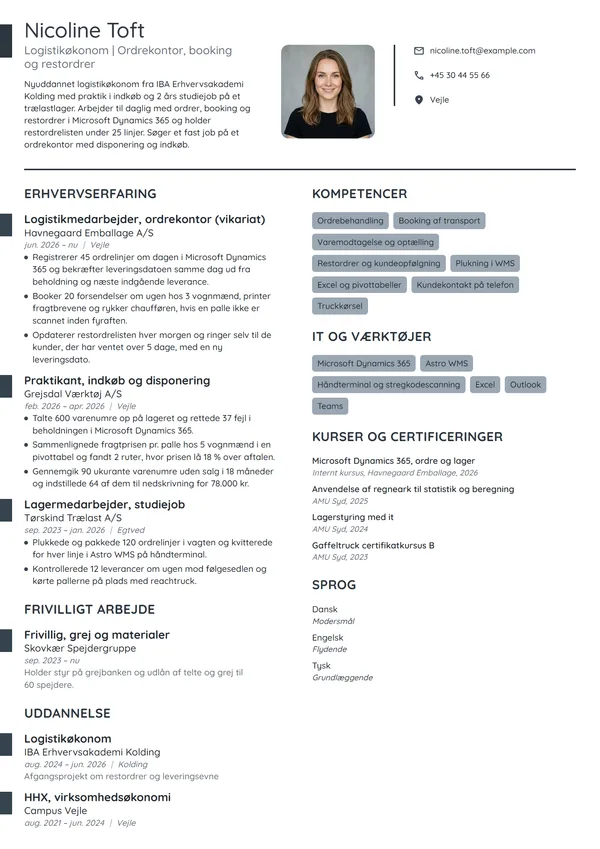 CV-eksempel til nyuddannet logistikøkonom
