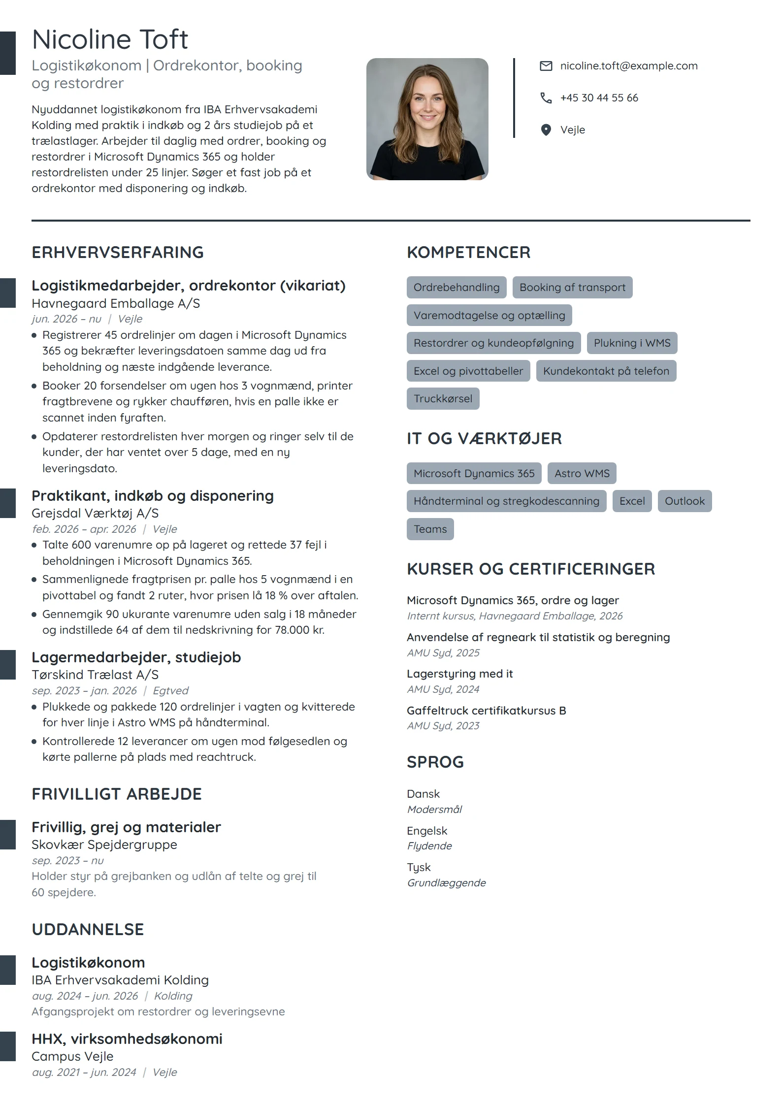 CV-eksempel til nyuddannet logistikøkonom