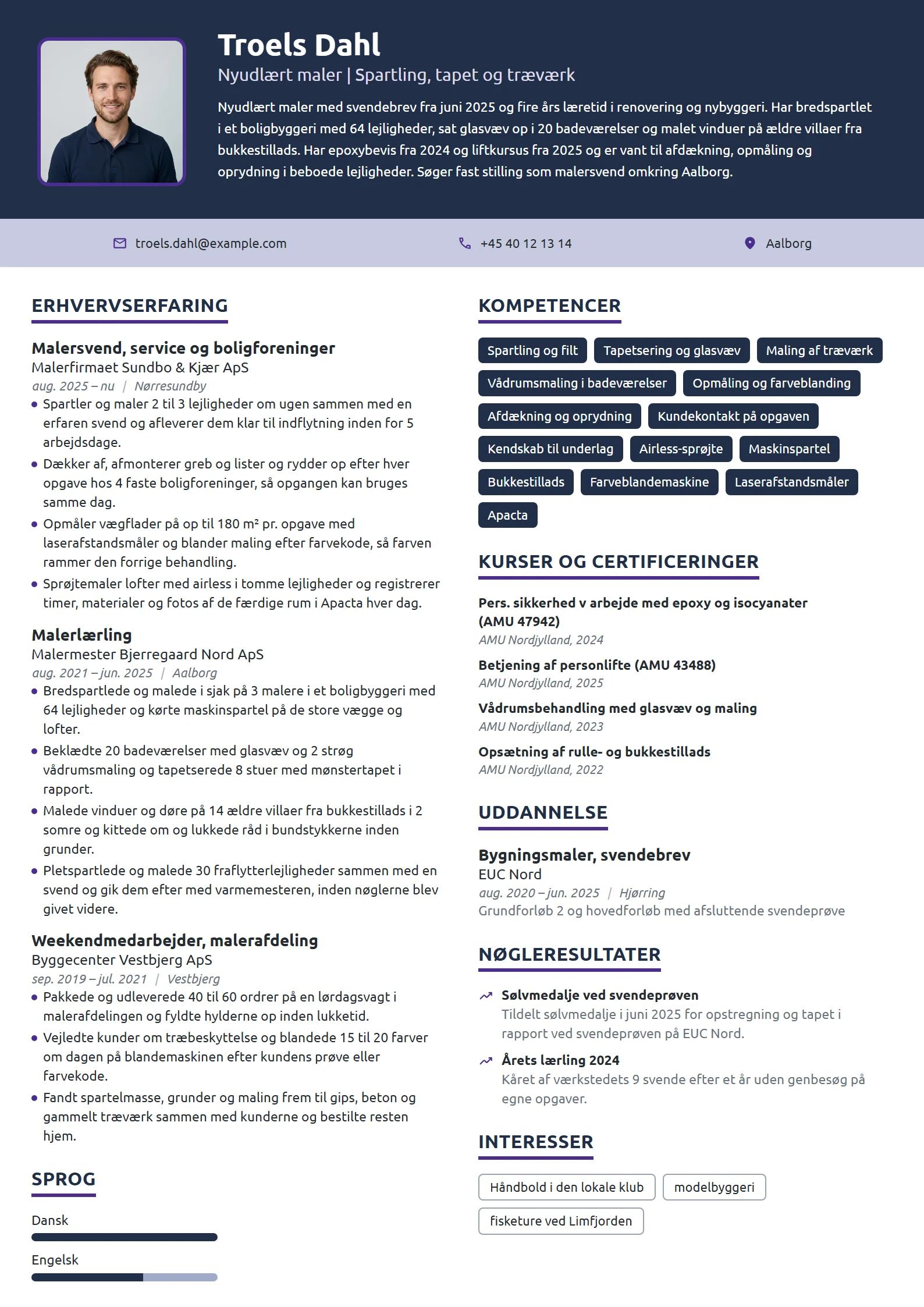 CV-eksempel til nyudlært maler med svendebrev