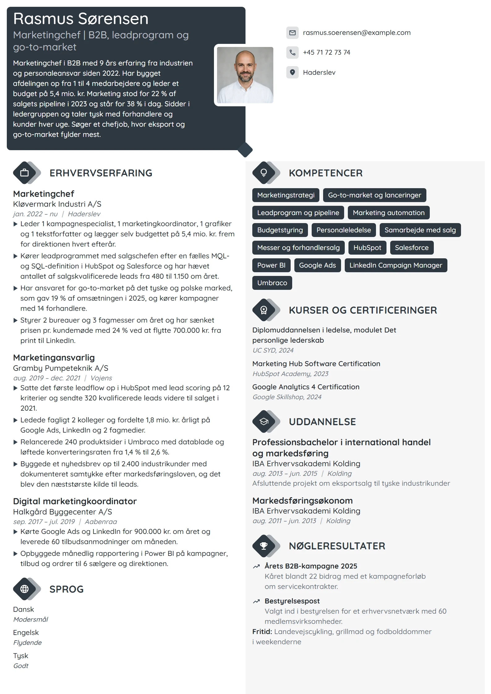 CV-eksempel til marketingchef i B2B-industrien