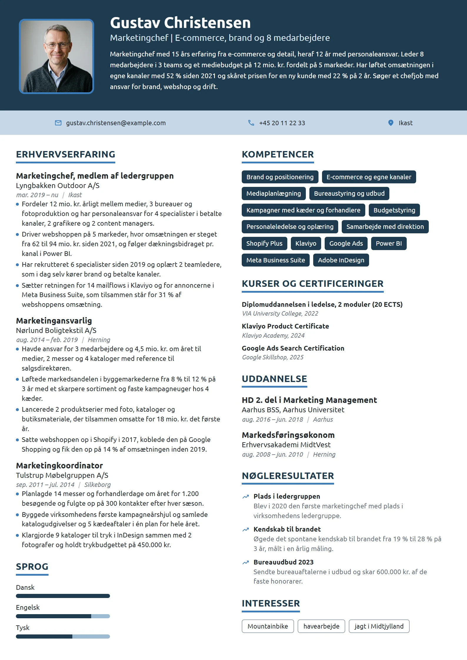 CV-eksempel til marketingchef med e-commerce-ansvar