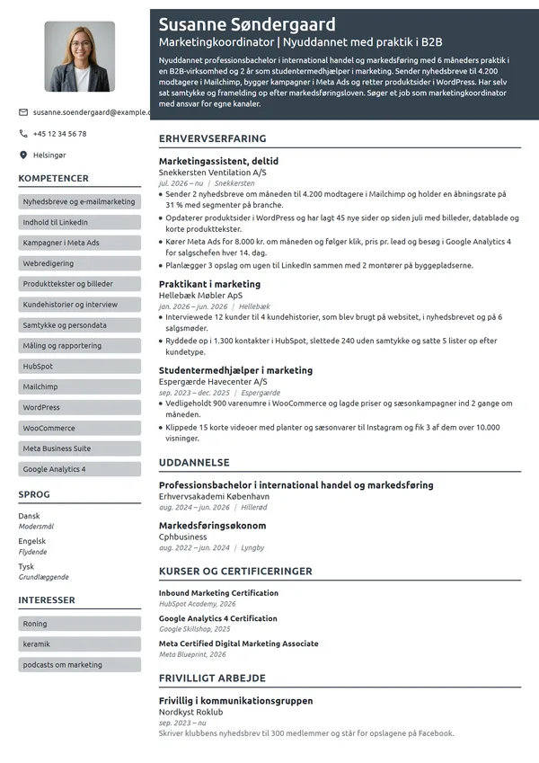 CV-eksempel til nyuddannet med marketingpraktik