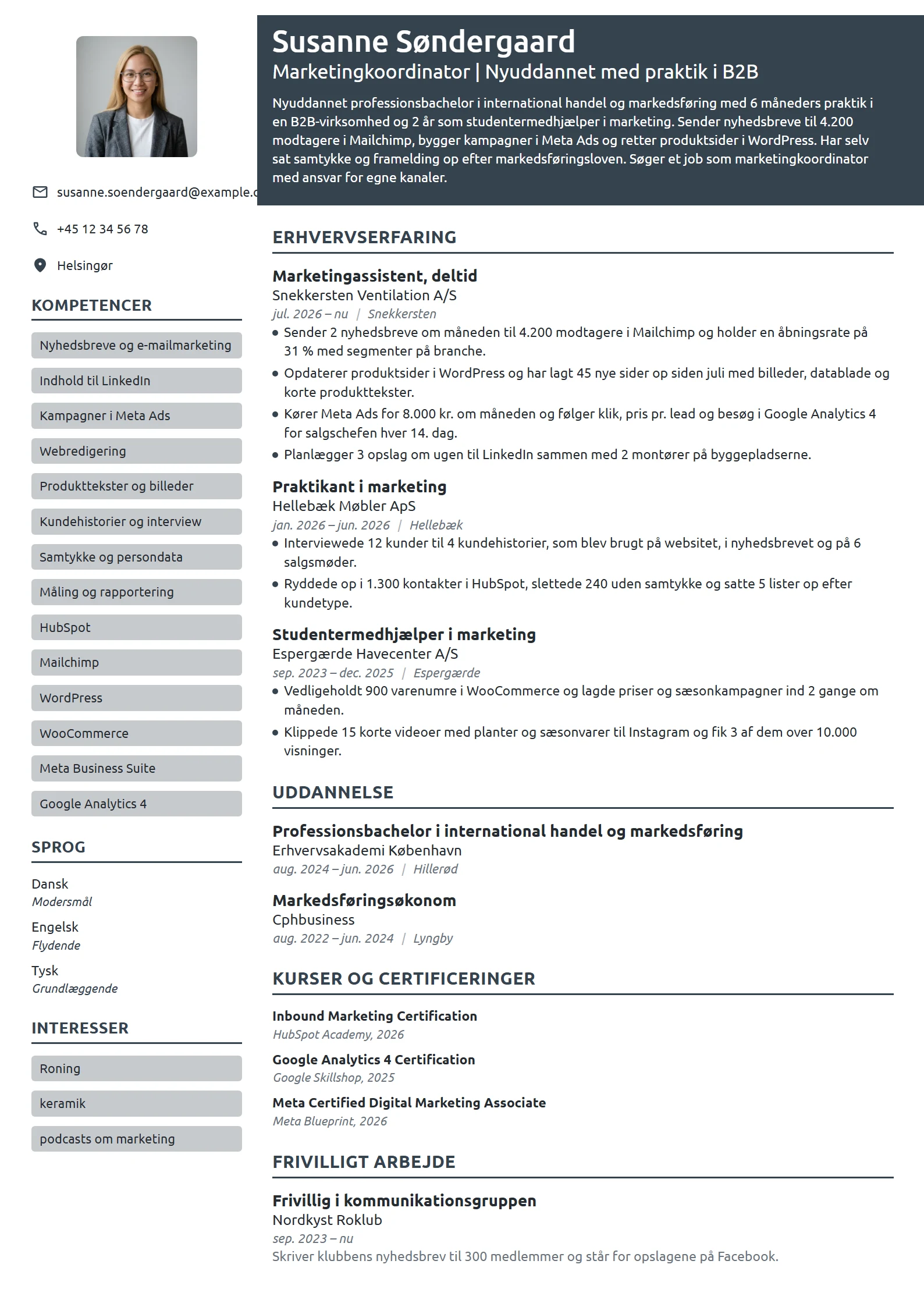 CV-eksempel til nyuddannet med marketingpraktik